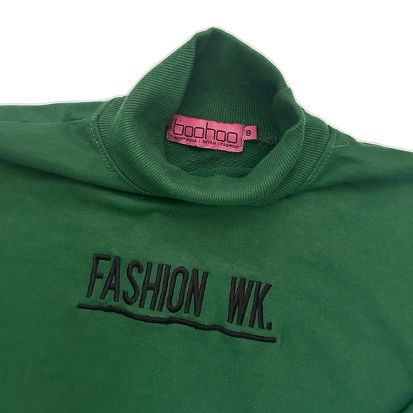 Boohoo Green High Neck Embroidered Sweatshirt Dress - Picture 4 of 5